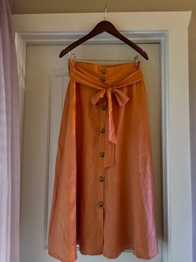 a new day Orange Button-Front Midi Skirt with Waist Tie